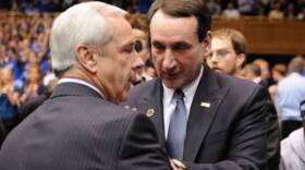 UNC Coach Roy Williams (left) and Duke Coach Mike Krzyzewski Feb. 9, 2011 in Durham