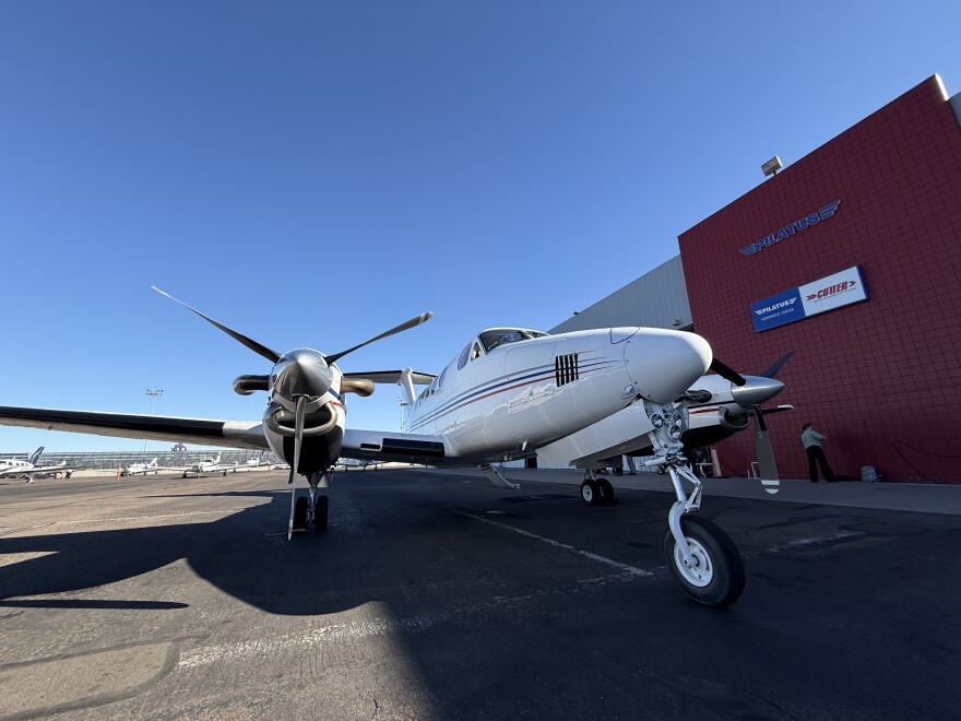 A plane that carries snow measurement equipment sits parked at Sky Harbor airport in Phoenix on January 20, 2026. It will fly over hundreds of square miles of the Salt River watershed to help water managers get more precise data about snow totals and water supply.