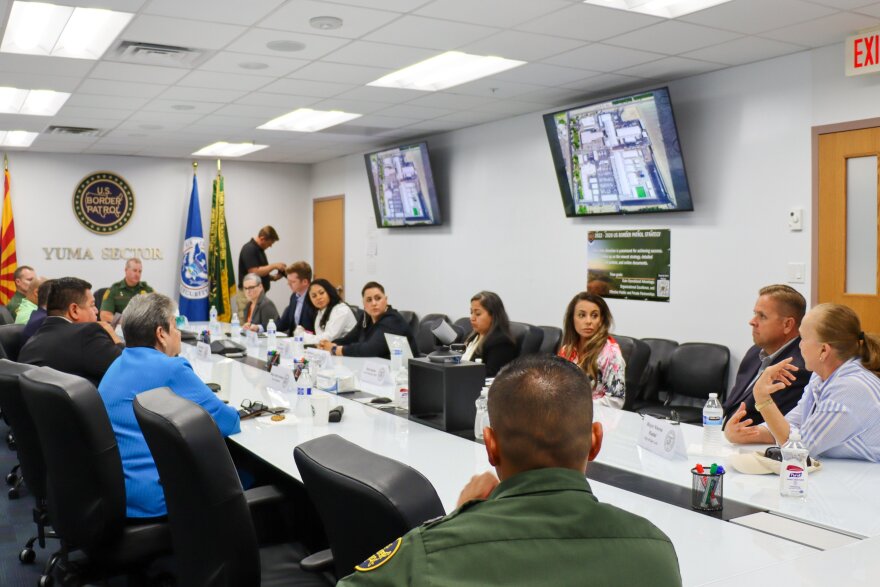 Arizona Gov. Katie Hobbs meets with local officials at the Yuma Sector Border Patrol station on Friday, June 2, 2023.