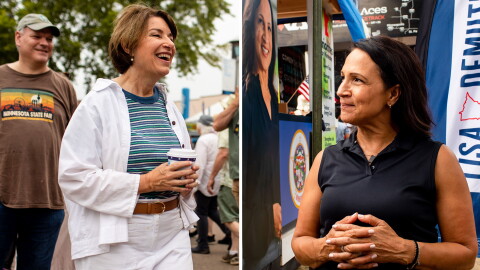 Sen. Amy Klobuchar talks to fairgoers and supporters Friday, Sept. 4, 2026, and Minnesota House Speaker Lisa Demuth talks to fairgoers and supporters Friday, Aug. 28, 2026, at the Minnesota State Fair.