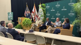 Panelists discuss the affordable housing crisis and policy recommendations at the Patel Center for Global Solutions as part of the Debate-A-Bull speaker series hosted by the University of South Florida's Institute for Public Policy & Leadership. (Left to right: moderator and executive director of USF IPPL, Casey Welch; co-director of AEI Housing Center Ed Pinto; Manatee County Commissioner George Kruse; author and lecturer Jason Vuic; and  managing partner at Barbas Cremer, PLLC, Jacob Cremer.