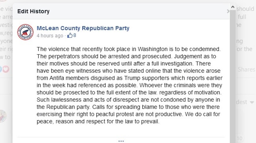 A Facebook screenshot of the McLean County GOP post ecusing Trump supporters.