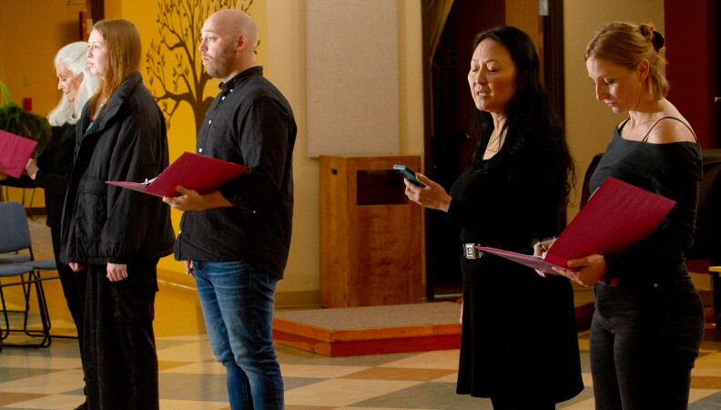 The cast of "Abortion Diaries" during rehearsal.