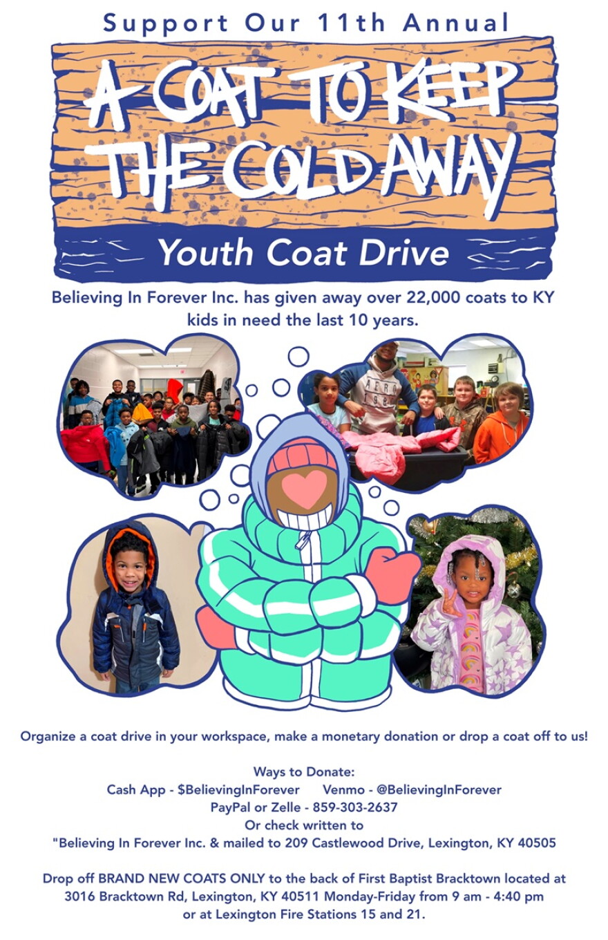 A Lexington nonprofit's 11th annual winter coat drive for underprivileged children runs through Dec. 10.