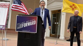 Former presidential candidate Andrew Yang and New Mexico Forward Party Chair Bob Perls pictured outside the Roundhouse on April 10, 2026. A federal judge denied the state party’s request to stop the secretary of state from enforcing certain ballot access laws.