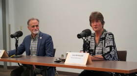 Peter Micciche and Lisa McDonald participate in a candidate forum hosted by KDLL 91.9 FM at the Soldotna Public Library in Soldotna, Alaska, on Thursday, Oct. 15, 2026.