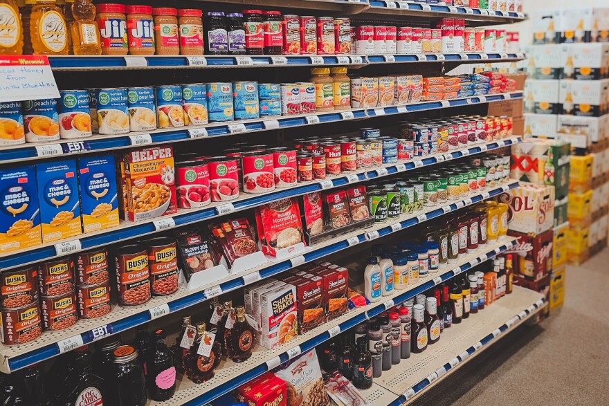 Shelves at the Exeland Depot convenience store in northern Wisconsin are stocked with SNAP-eligible foods.