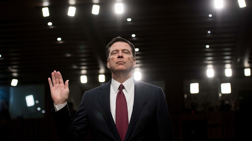 Ousted FBI Director James Comey is sworn in during a hearing before the Senate intelligence committee in June 2017. Comey had fought for an open hearing this month before the House Judiciary and Oversight committees.