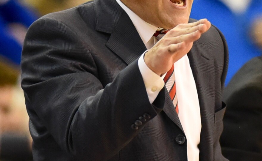 Georgia coach Mark Fox is hit with a technical foul in the second half after arguing with an official. (Greenberry Taylor/WUFT News)