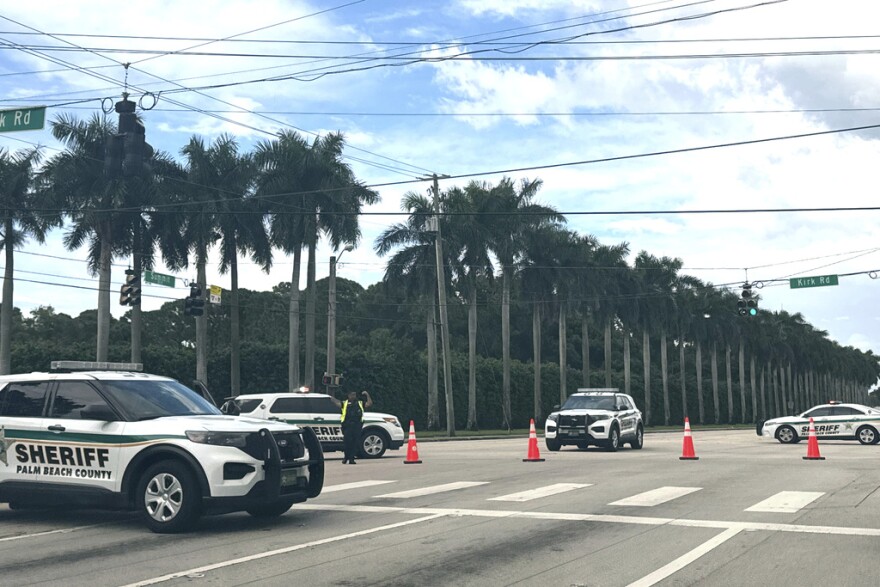 Sheriff vehicles are pictured near Trump International Golf Club, Sunday. Sept. 15, 2024, in West Palm Beach after gunshots were reported in the vicinity of Republican presidential candidate former President Donald Trump.