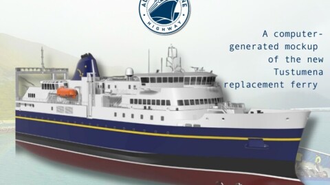 A computer-generated mockup of the new Tustumena replacement vessel, which will be bigger, carry more people and vehicles as well as be more efficient.