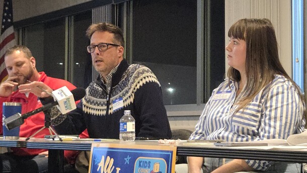 House District 2A state Rep. Bidal Duran, R-Bemidji, left, DFL candidate for District 2A Reed Olson, and Bemidji City Council member Gwenia Fiskevold-Gould were among some of the local officials invited to collaborate during the Bemidji Affordability Forum on Dec. 3, 2025.