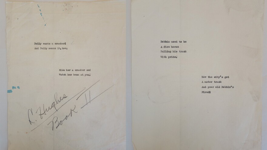 Langston Hughes poems “Polly wants a cracker” and “Dobbin used to be a fire horse” typed with Hughes' handwritten notes