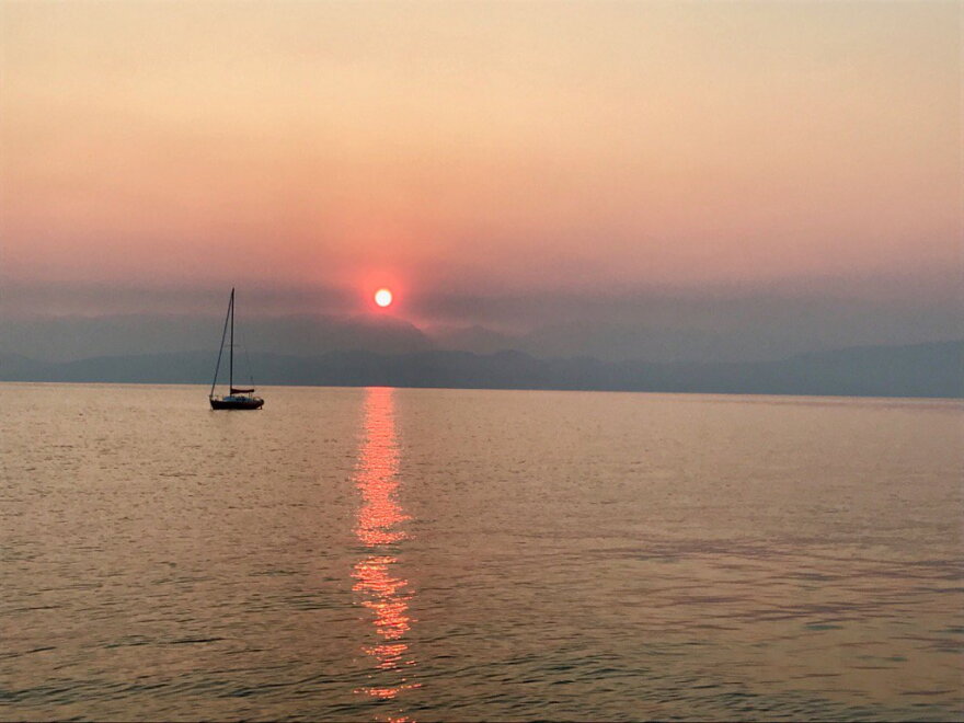 The sunrise through smoky skies at Lakeside this morning
