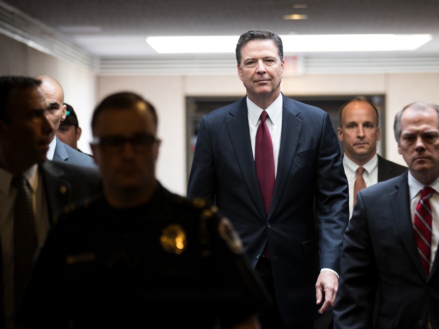 Former FBI Director James Comey leaves a closed session with the Senate intelligence committee on Capitol Hill June 8, 2017, in Washington, D.C.