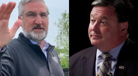 Attorneys for Gov. Eric Holcomb, left, and Attorney General Todd Rokita, right, faced off in county court over a lawsuit challenging a new emergency powers law.