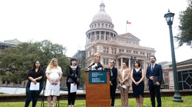 Amanda Zurwaski speaks at a Center for Reproductive Rights press conference outside the Texas Capitol in March.