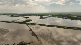 Flooding just east of Tekamah, Nebraska is seen from a drone on June 28. The water reached about three miles beyond its typical channel into Burt County, Nebraska, and residents say the water had receded 1-2 feet from its peak.