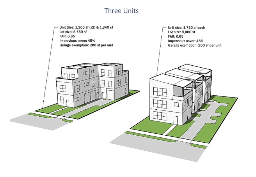 A rendering of three homes that could be built under the rules Council is set to pass Thursday. According to city staff, this is a 'maxed-out' version, meaning the most that could be built.