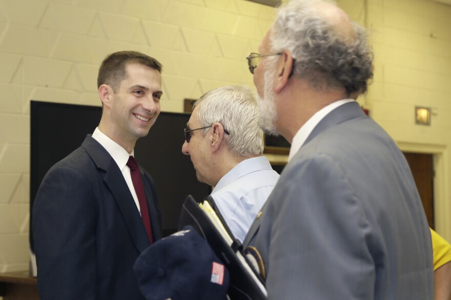 Rep. Tom Cotton, R-Ark., greets members of the Little Rock Lions Club in April 2014.