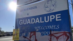 Blue and white sign for Guadalupe Arizona 