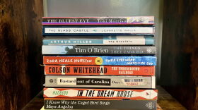 A stack of books that have been banned or challenged.