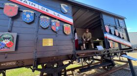 Various historical artifacts inside the restored WWI-era boxcar.
