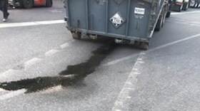 The leaking container upon arrival at Clean Earth's Tacoma facility. Photo courtesy of the Washington Department of Ecology.