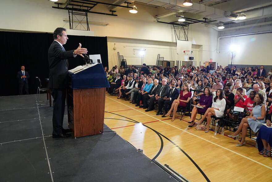 Cuomo spoke before women and girls on Wednesday when he signed a bill against sex trafficking.