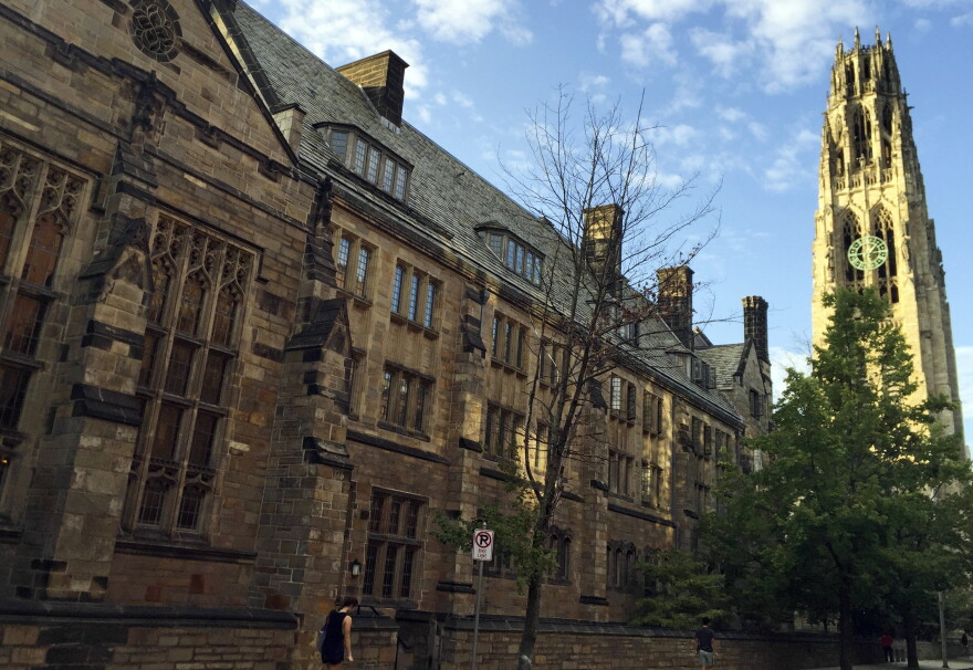 FILE - Harkness Tower on the campus of Yale University, in New Haven, Connecticut