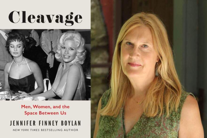 The cover of "Cleavage" and author Jennifer Finney Boylan. (Courtesy of Celadon Books and Dan Haar)