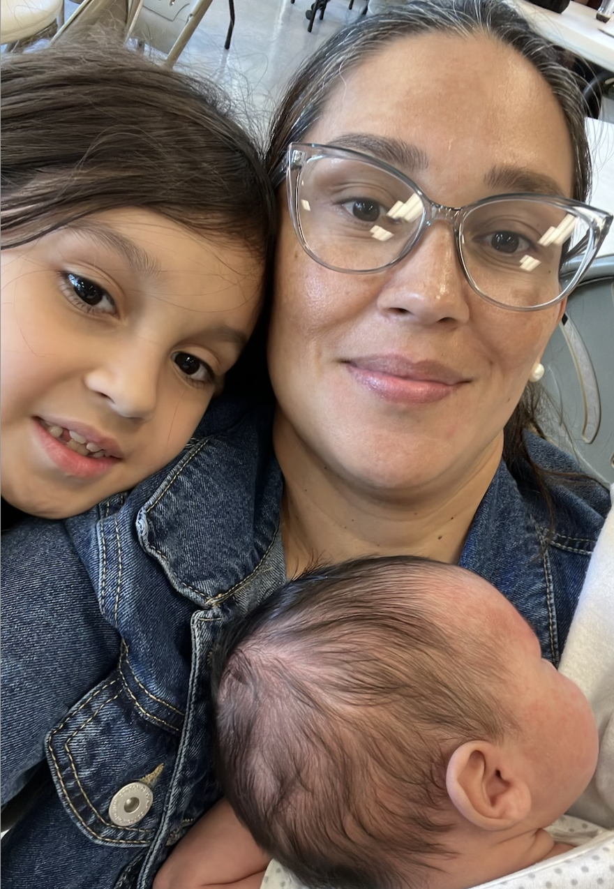 Meliana Burguera (right) with her 7-year-old daughter Nia (left) and 5-month-old son Rurik, after arriving in Doral from Venezuela as part of the Biden Administration's humanitarian parole for Latin American migrants.