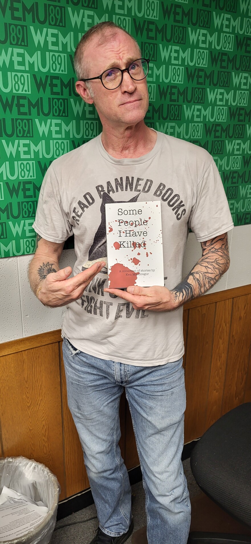 Ypsilanti author Ken MacGregor at the WEMU studio with his new short story collection, "Some People I Have Killed".