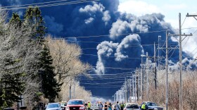 Thick plumes of smoke rise from the Husky Energy oil refinery in Superior, Wis., which was hit by an explosion and a series of fires on Thursday.
