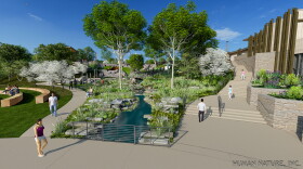 artist rendering of walkways and stairs and a creek