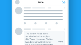 A sample of the new warning notices that Twitter users will see before clicking to see tweets by government officials and political figures that violate Twitter's rules.