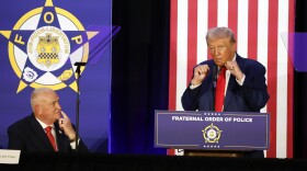 Republican presidential nominee former President Donald Trump speaks to the Fraternal Order of Police in Charlotte, N.C., Friday, Sept. 6, 2024. (AP Photo/Nell Redmond)