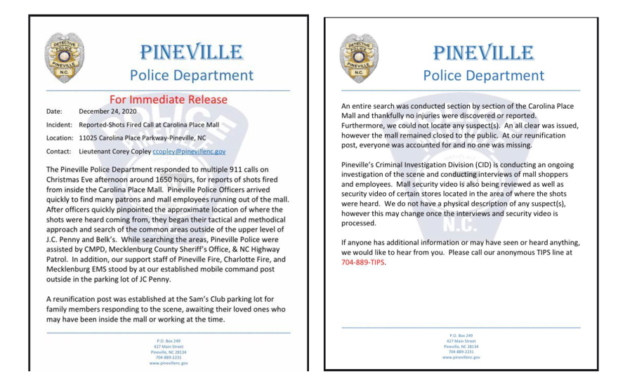 Pineville PD statement 20201224