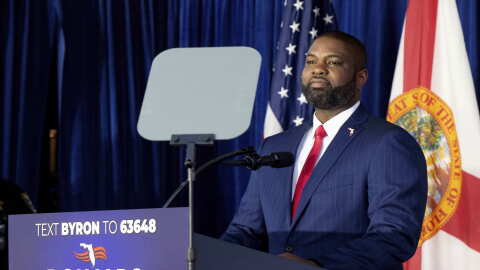Gubernatorial candidate U.S. Rep. Byron Donalds speaks during his kickoff campaign, Friday, March 28, 2025, in Bonita Springs, Fla.