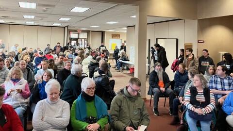 Part of the large crowd gathered for the ICE meeting at St. Anthony's Catholic Church Parish Hall, Davenport, Jan. 24, 2026.