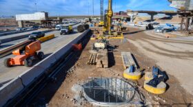Work continues in the Interstate 10 median between Broadway Road and 40th Street as drilling crews construct the foundations for the ramps that will connect SR 143 and I-1