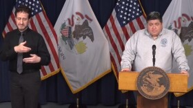 Gov. JB Pritzker speaking at news conference