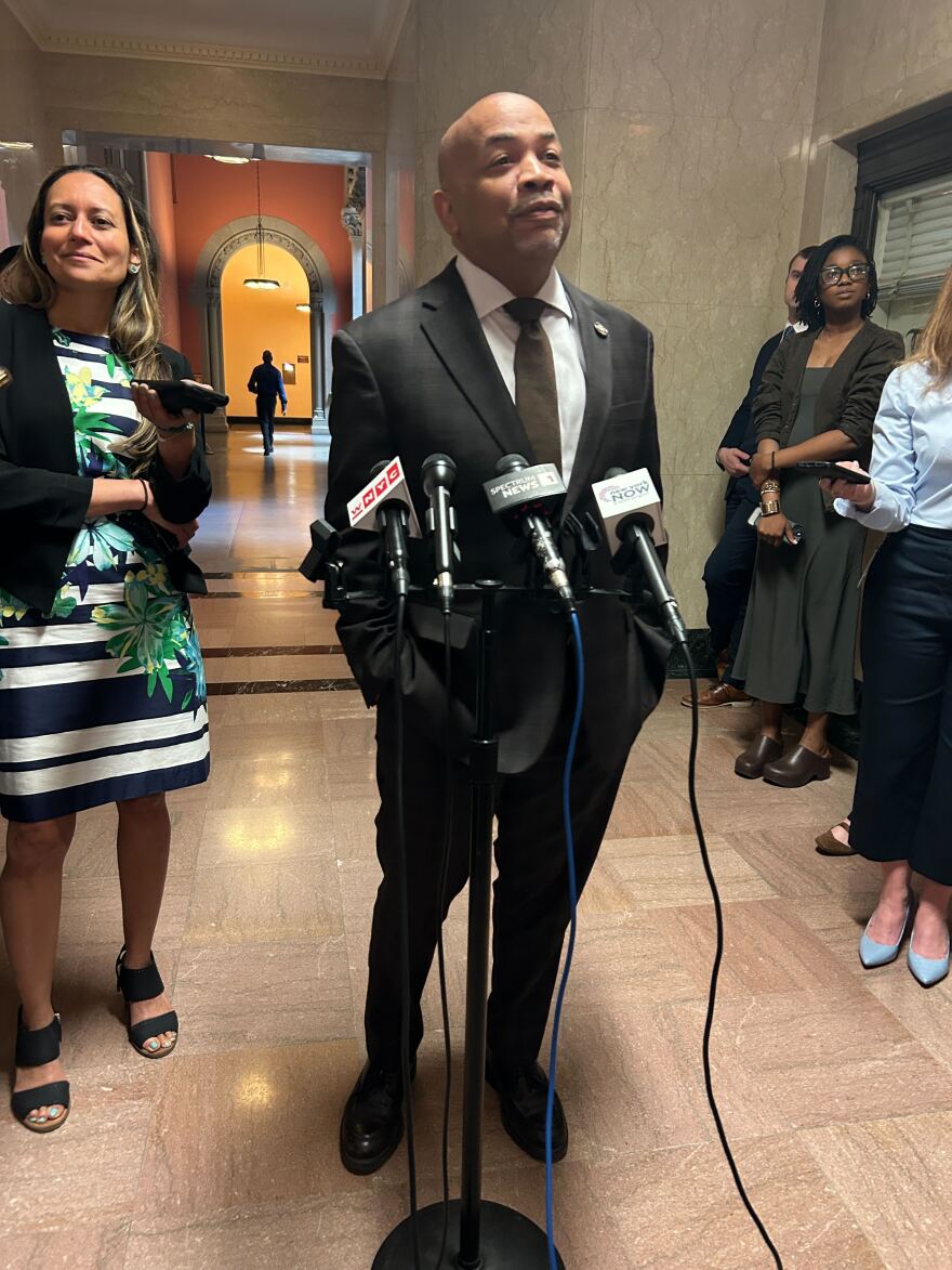 New York state Assembly Speaker Carl Heastie, a Bronx Democrat, speaks to reporters on June 2, 2026, in the waning days of the legislative session.