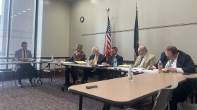 Members of the Indiana Recount Commission talk during a meeting Wednesday May 22, 2024 at the Indiana Statehouse.
