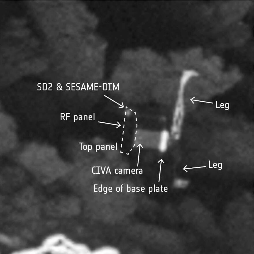 The high-resolution photo shows about 5 cm per pixel. That's enough for scientists to be able to discern a number of Philae's features.