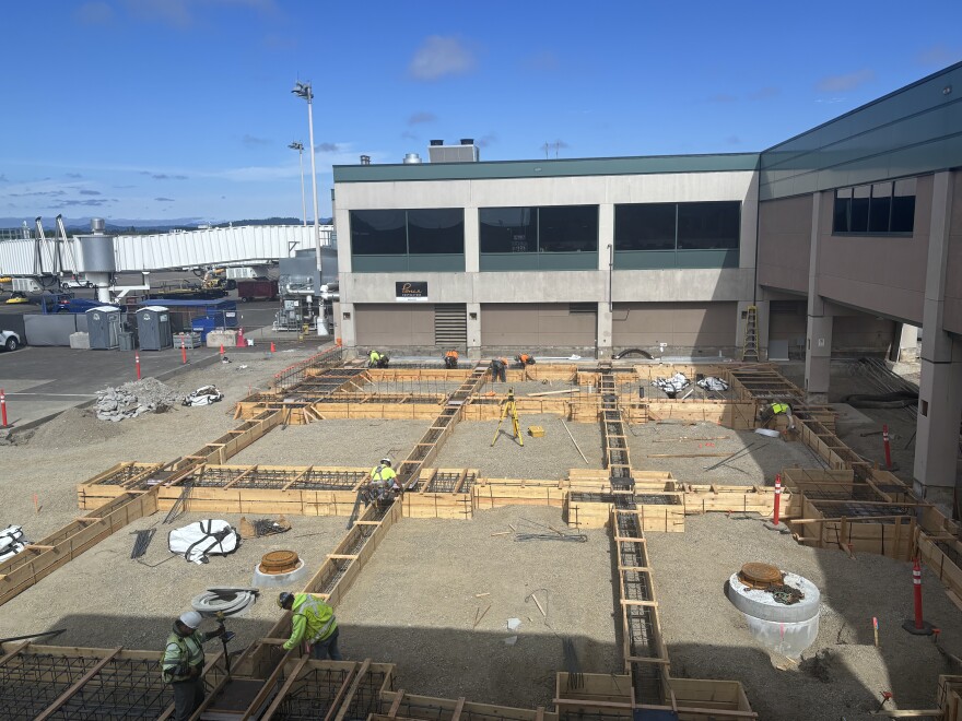 Construction on the expansion of concourse A at the Eugene Airport. July 7, 2026