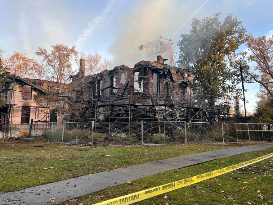 Bidwell Mansion after the fire in Chico, Calif on Dec. 11, 2024.