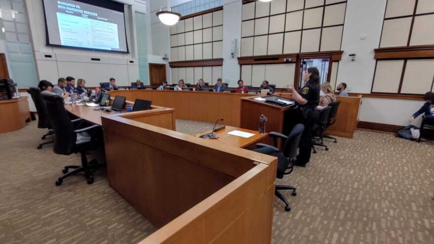 Washtenaw County Sheriff Alyshia Dyer addresses the County Board of Commissioners on November 19, 2025.