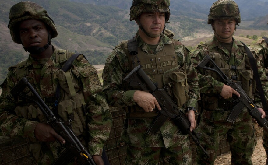 Army Col. Jairo Leguizamon (second from left) commands a mobile insurgency brigade in Planadas. Though the military has made inroads in rebel areas, the guerrillas continue to launch attacks.