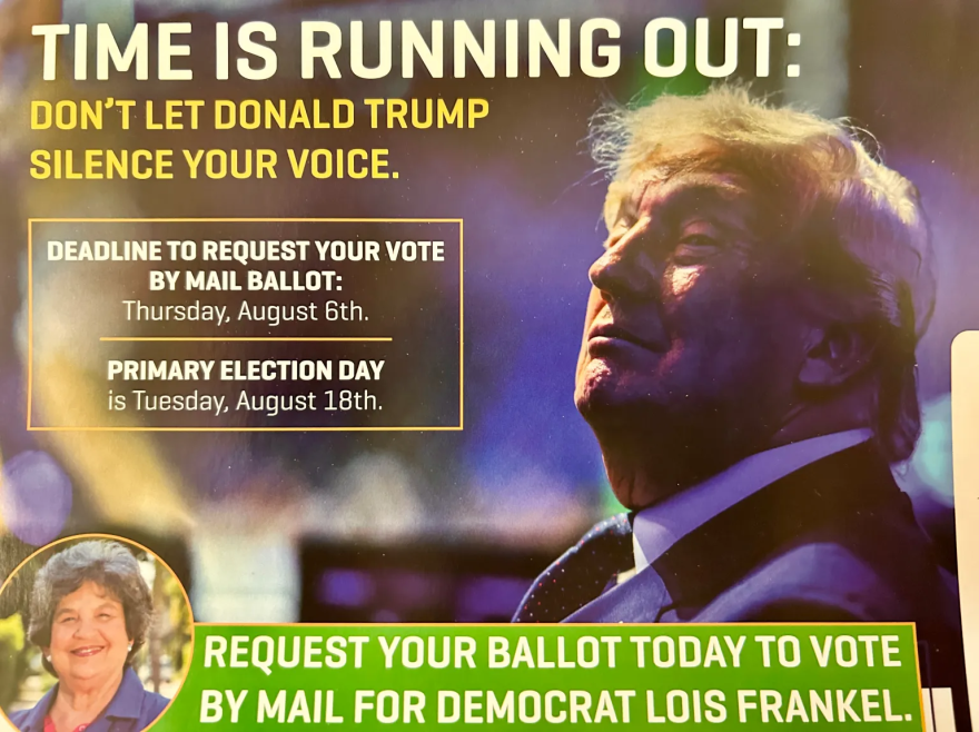 “My real opponent is Donald Trump,” longtime U.S. Rep. Lois Frankel says. This is one of her mailers.